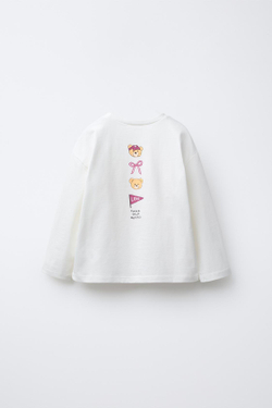 ZARA ФУТБОЛКА С ПРИНТОМ, ЖЕЛТОВАТО-БЕЛЫЙ