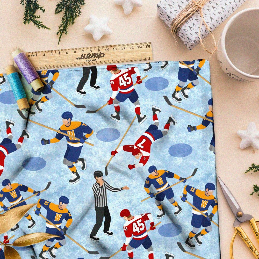 Ткань муслин хоккеисты на льду