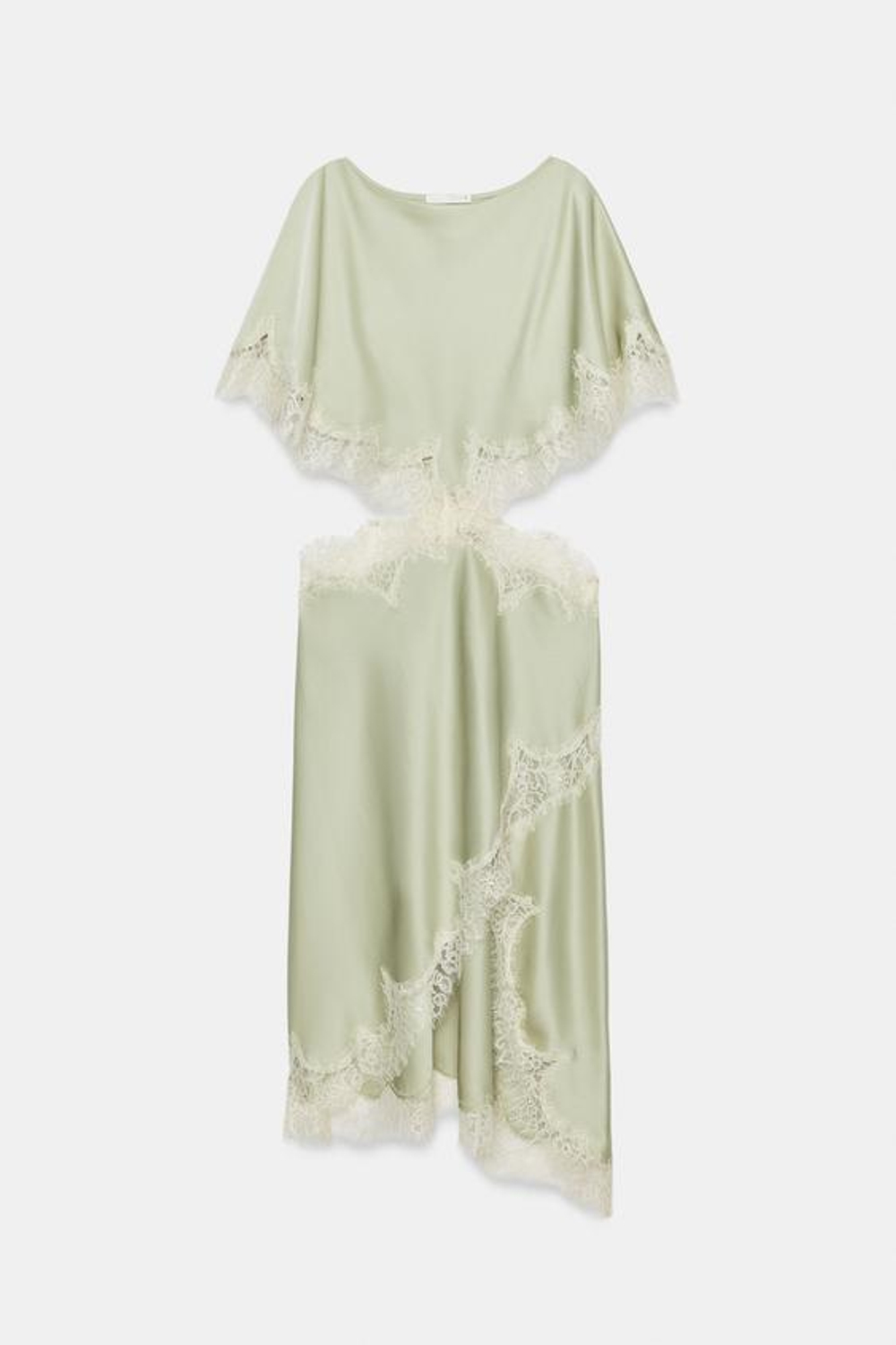 ZARA ПЛАТЬЕ МИДИ С ВЫРЕЗОМ И КРУЖЕВОМ — ZW COLLECTION, ВОДЯНИСТО-ЗЕЛЕНЫЙ