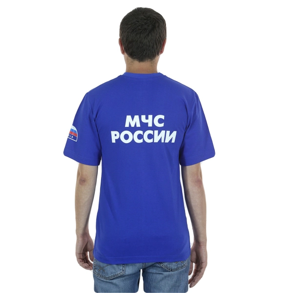 Футболка с логотипом МЧС 100% хлопок васильковая