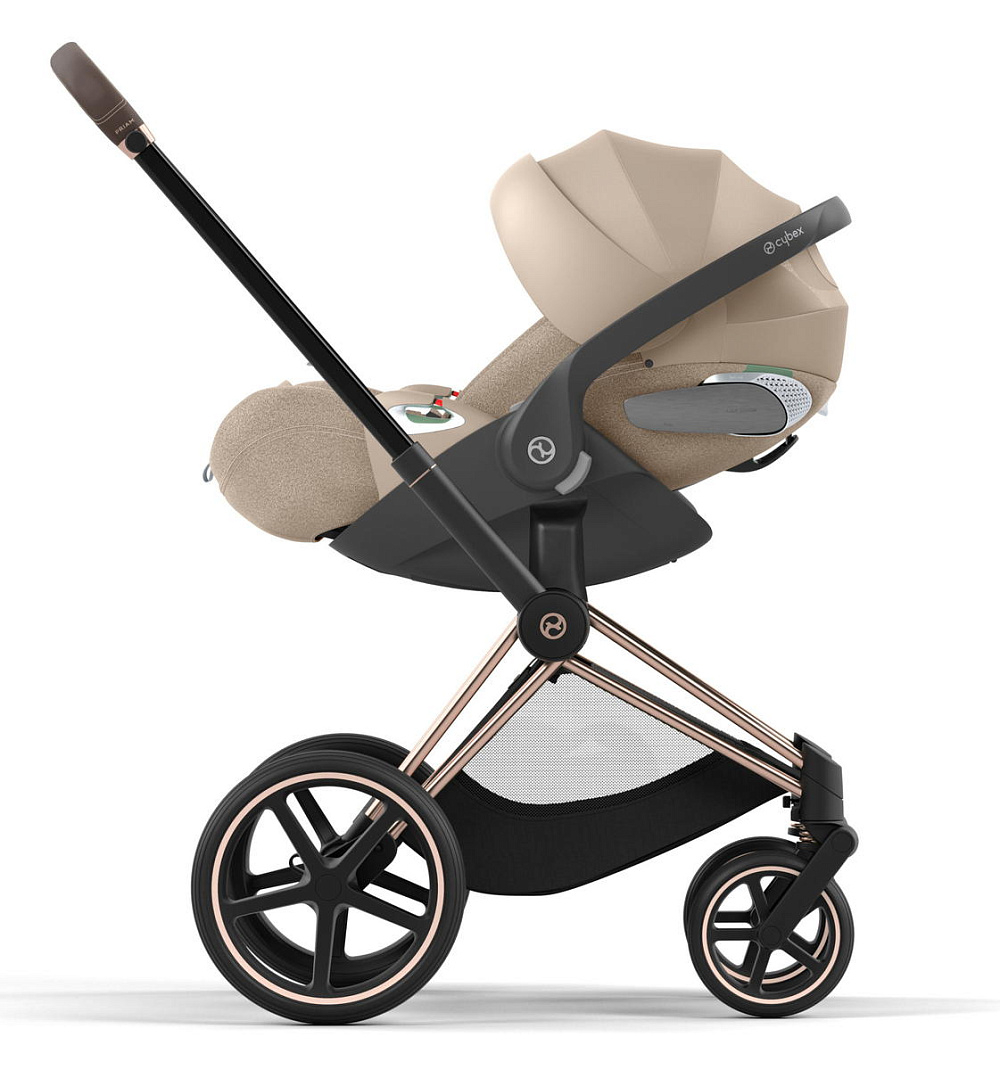 Коляска 3 в 1 Cybex Priam IV Rosegold complete и автокресло Cloud T i-Size Cozy Beige Plus Off White