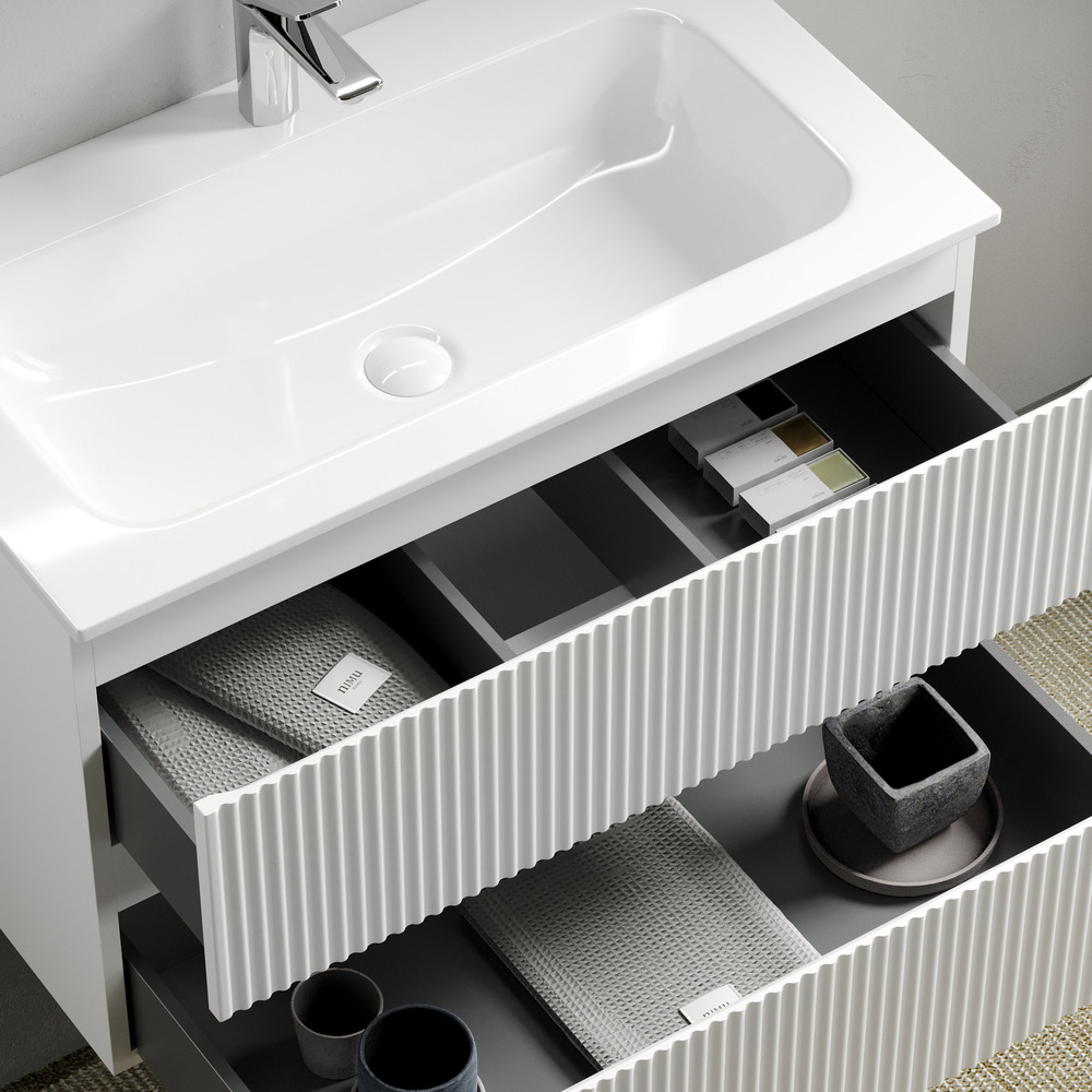 Тумба подвесная Sancos Snob R, Bianco 790х445х500, под столешницу без отверстия под смеситель, цвет Black Sky