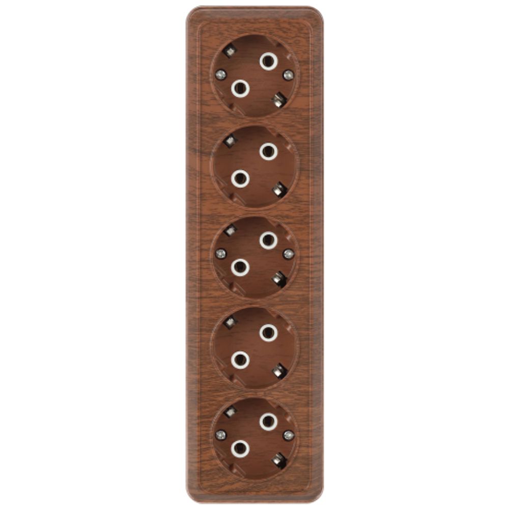 Розетка Intro Quadro 2-210-10 пятиместная с заземлением 5х2P+E 16А-250В IP20 ОУ венге | Intro