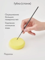 Набор кистей для рисования и аксессуары в пенале (15 кисточек + мастихин, губка) 18 предметов, черная ручка серый ворс