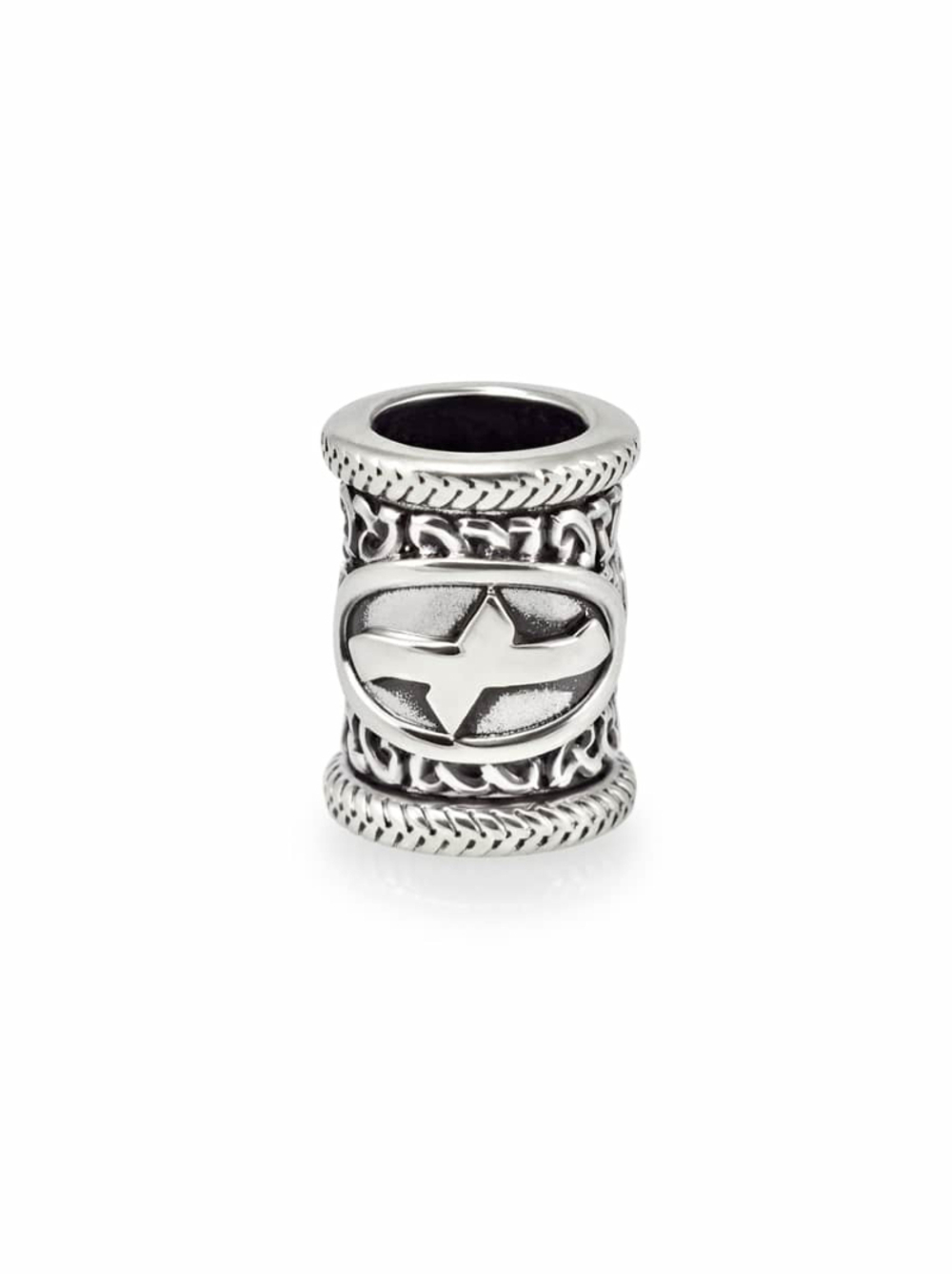 Фотография шарма бусины для браслета скандинавская руна Наутиз серебро 925 ручная работа белый фон