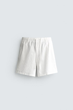 ZARA ШОРТЫ REGULAR FIT ИЗ ХЛОПКА И ЛИОЦЕЛЛА, ЖЕЛТОВАТО-БЕЛЫЙ