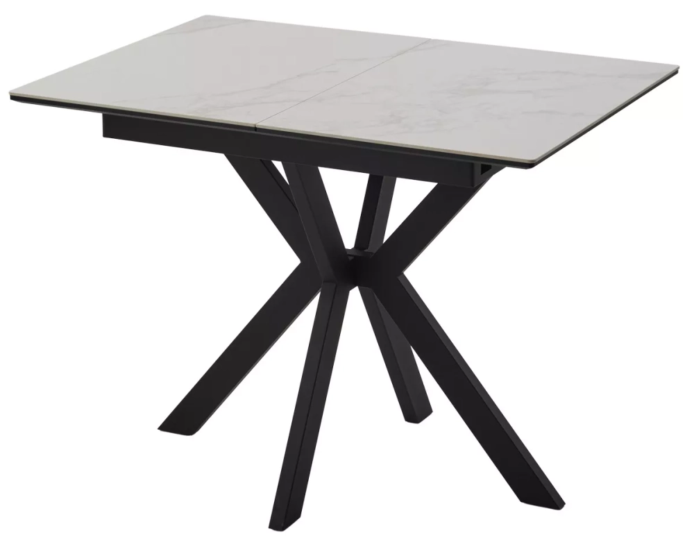 Стол КОМИЛЬФО МИНИ 100 БЕЛЫЙ МРАМОР с прожилками латте, керамика / ЧЕРНЫЙ, М-City