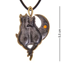 AM-3381 Подвеска «Коты Лунное свидание» (латунь, янтарь)