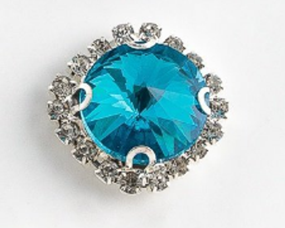 Стразы пришивные стекло в оправе "Круг", d 18 мм, голубой