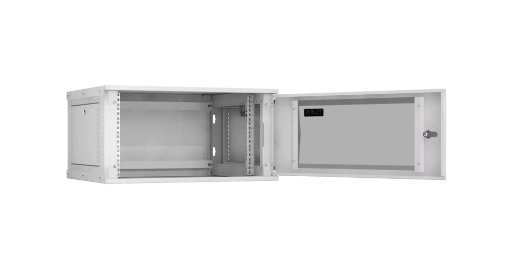 Шкаф настенный 6U, Ш600хГ450, стеклянная дверь, цельнометаллические стенки, серый