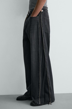 ZARA ДЖИНСЫ FLARED С МОЛНИЯМИ, УГОЛЬНЫЙ