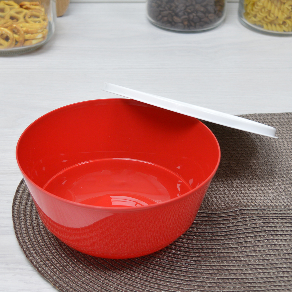 Миска 1л с крышкой "Bergamo" с декором (красный)