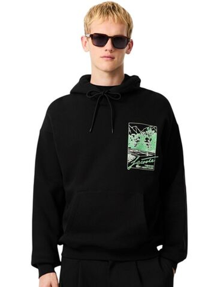 Мужская теннисная кофта Lacoste Printed Fleece - black