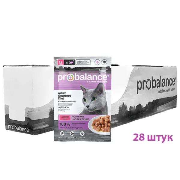 Пауч ProBalance Adult Gourmet Diet Veal & Lamb для кошек с телятиной и ягненком в желе