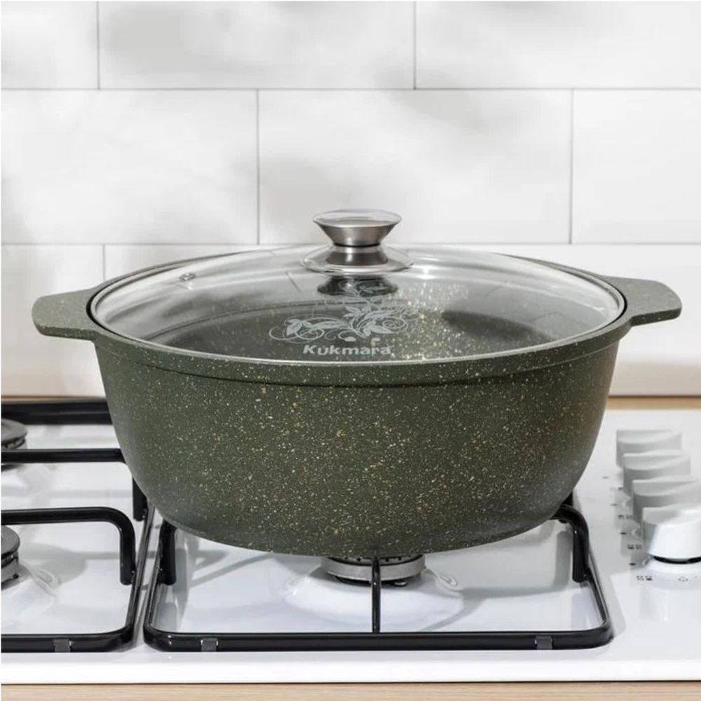 Кастрюля-жаровня алюм, антиприг, 4 л, с крыш, крышка стекло, Kukmara, Trendy style, ж41tsml, малахит