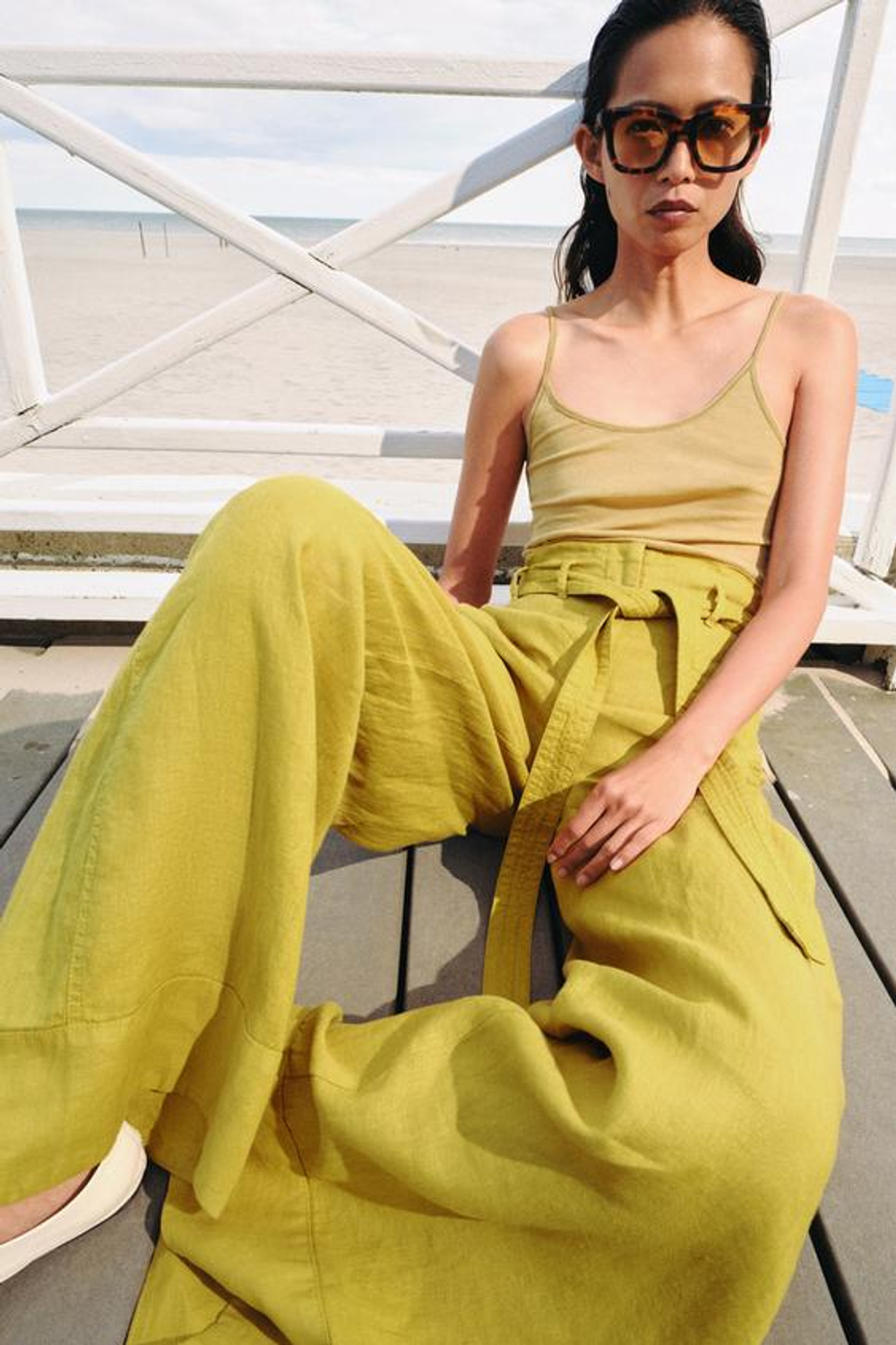 ZARA БРЮКИ ИЗ 100% ЛЬНА — ZW COLLECTION, ГОРЧИЧНЫЙ
