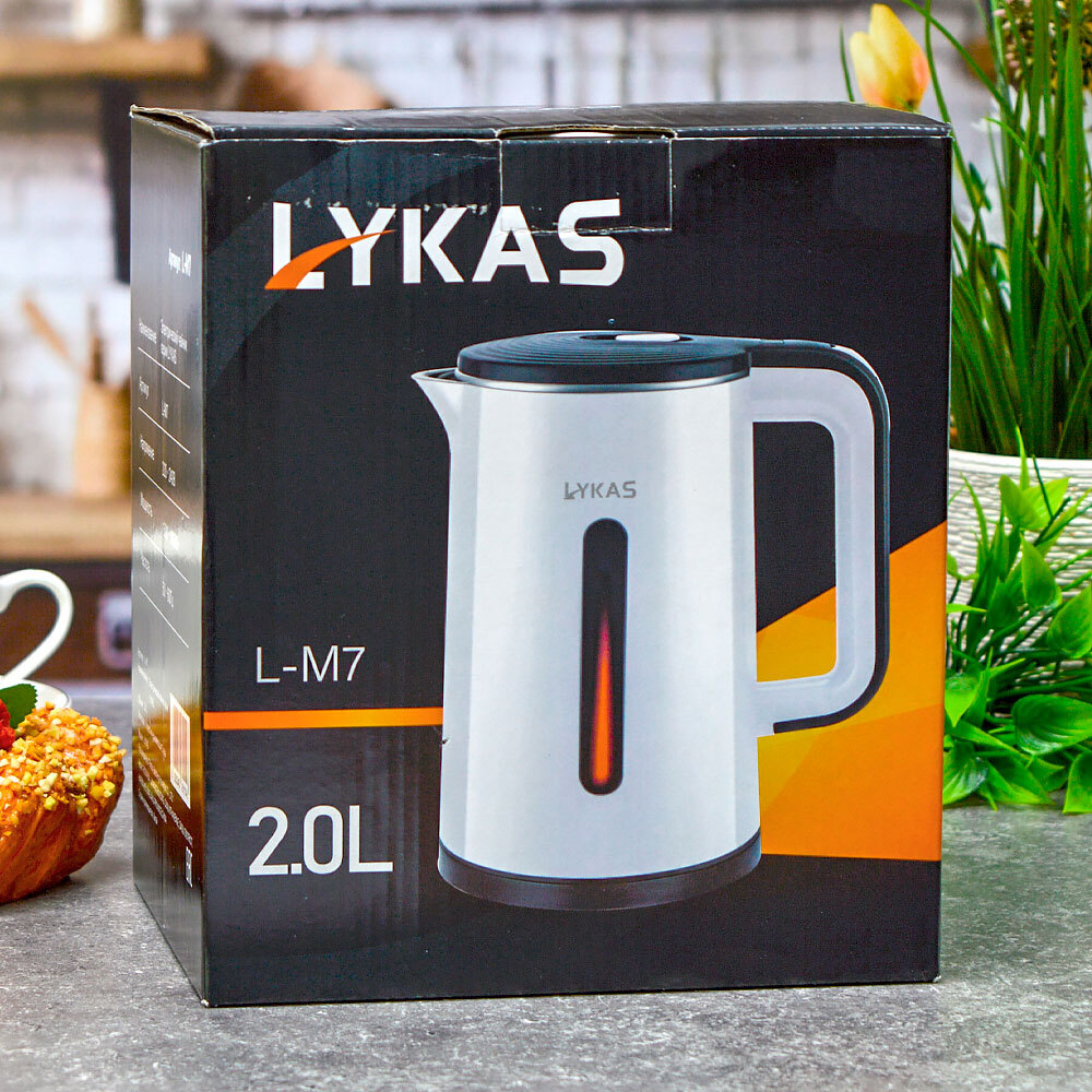 Чайник электрический 2л "Lykas", 1500-1850Вт, пластик/металл