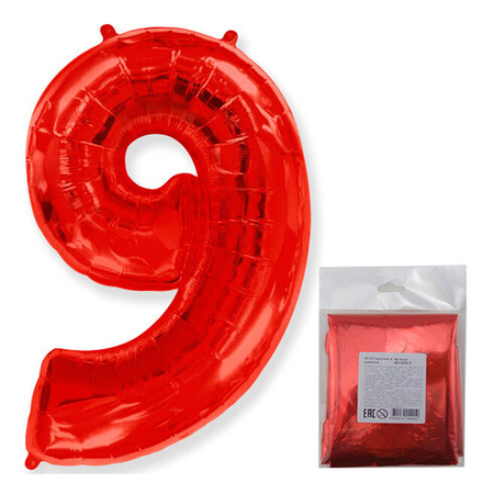 F 40"/102 см, Цифра Красный "9", 1 шт. (в упаковке)
