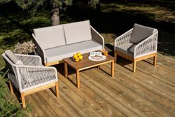 "Канны" лаунж-зона 4-местная из роупа со столиком "Канны" цвета "дуб", основание дуб, роуп бежевый