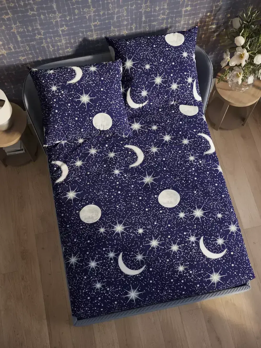 Постельное белье Полисатин Мечта "Яркая звезда" 2-спальное Наволочка 50х70 см 2 шт Простынь на резинке 160x200 см Пододеяльник 175x215 см