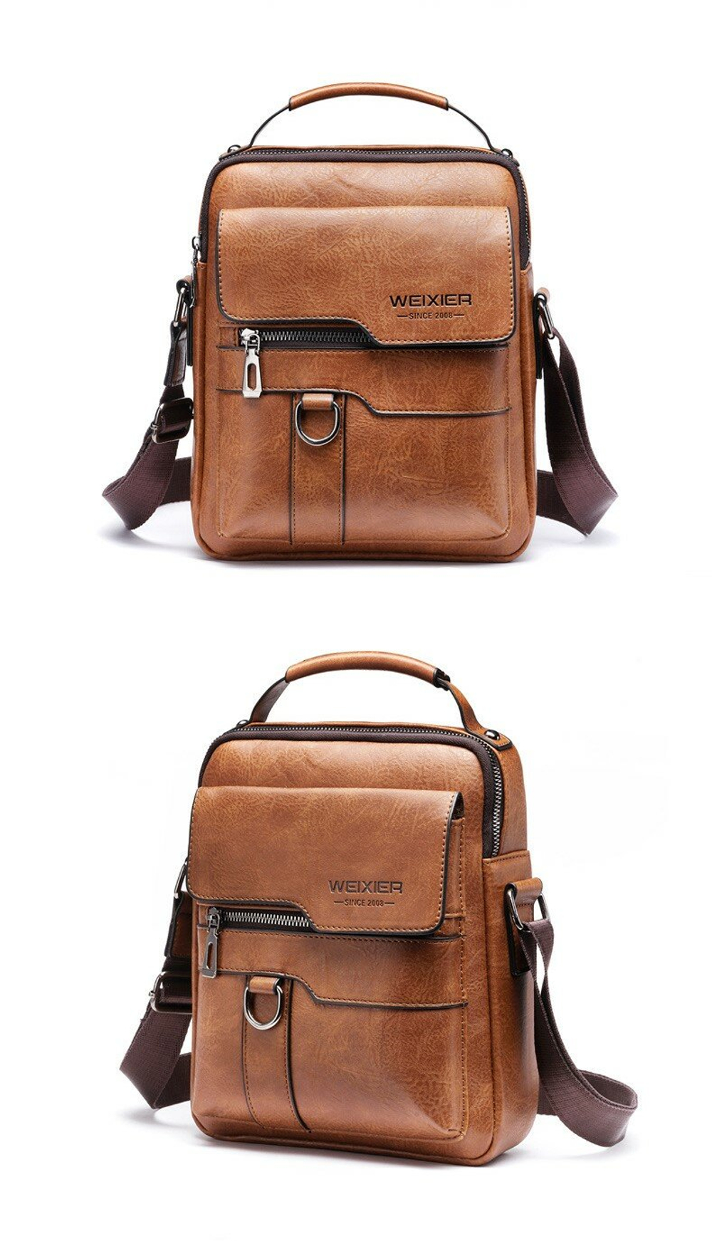 Сумка мужская через плечо кожаная, коричневая