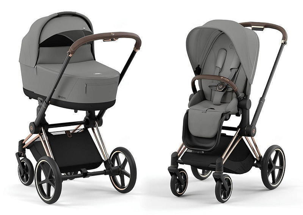 Коляска Cybex Priam IV Rosegold complete и автокресло Cloud G i-Size Almond Beige Plus 3 в 1 Mirage Grey