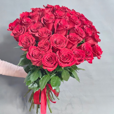 Букет из 35 роз сорта "Эксплорер" под ленту (Эквадор 70 см)