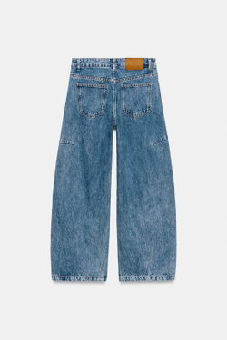 ZARA ДЖИНСЫ ZW COLLECTION ANKLE BALLOON СО СРЕДНЕЙ ПОСАДКОЙ, ВЫЦВЕТШИЙ СИНИЙ