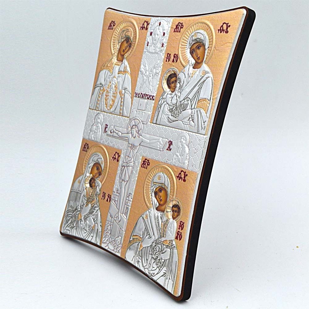 Материнство. Четырехчастная икона Божьей Матери в серебряном окладе.