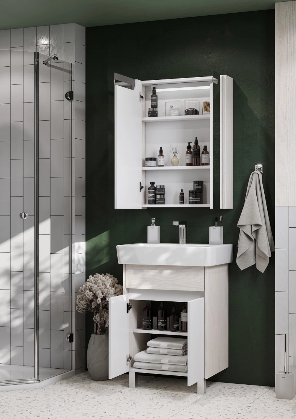 Зеркало-Шкаф AQUATON ВЕРДИ 60 с подсветкой, белый ясень (1A206902VDAV0)