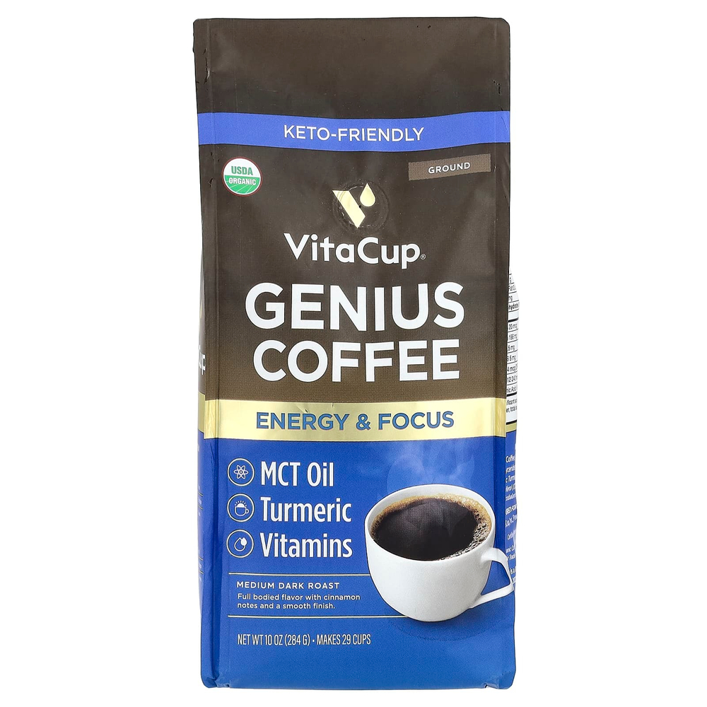 VitaCup, Genius, органический кофе, молотый, средне-темная обжарка, 284 г (10 унций)