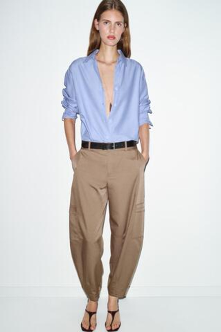 ZARA БРЮКИ КАРГО С ВЫСОКОЙ ПОСАДКОЙ, РЫЖЕВАТО-КОРИЧНЕВЫЙ