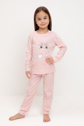 пижама  для девочки  К 1621/бежево-розовый,полянка