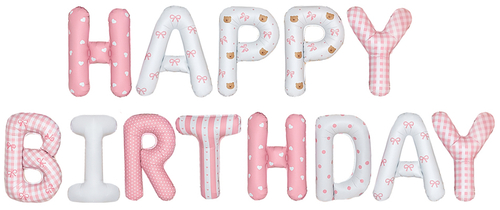 Мини фигура 16'' надпись Happy Birthday , Розовый/Белый Fl
