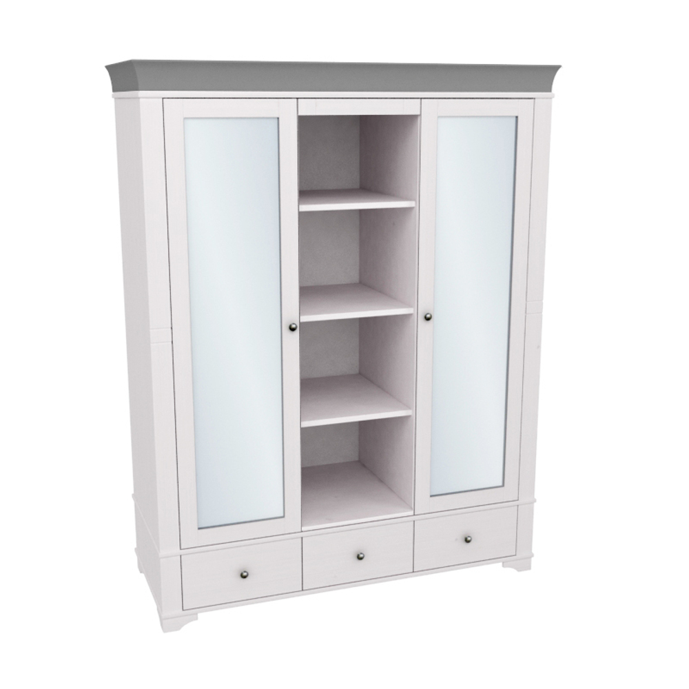 Шкаф с 2-мя зеркальными дверями и полками «Бейли» белый воск/антрацит