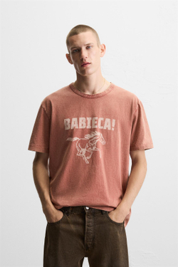 ZARA ФУТБОЛКА С КОНТРАСТНЫМ ПРИНТОМ, КРАСНЫЙ