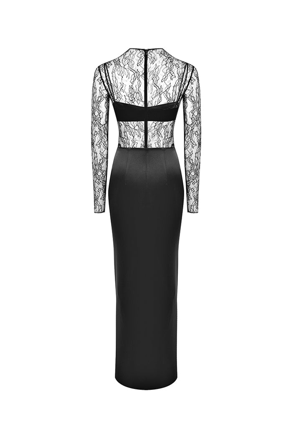 Платье макси драпированное из атласа и кружева с закрытым лифом