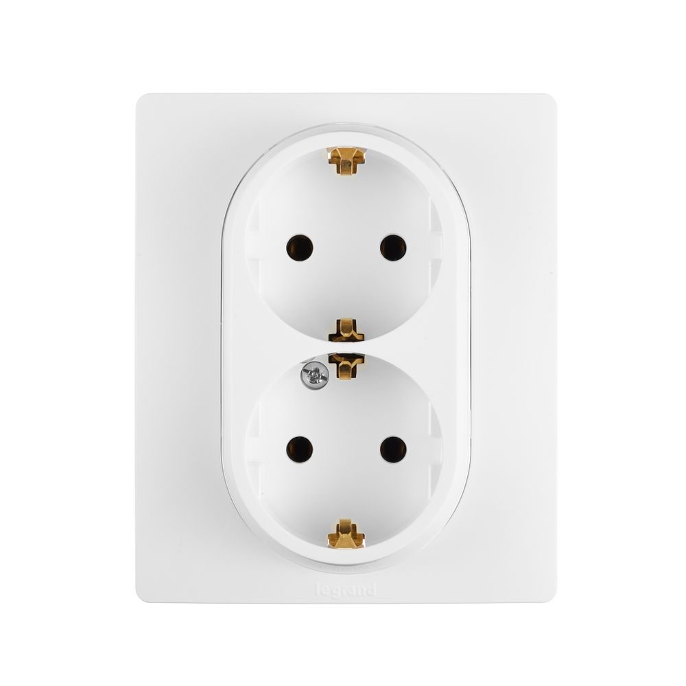 Розетка двойная с заземлением без шторок в сборе 16А 250В белый ETIKA Legrand
