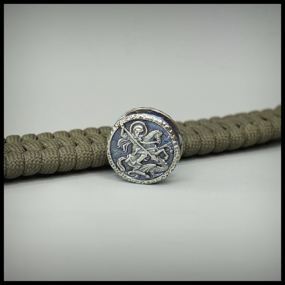 Бусина - вставка для браслета из паракорда "Георгий" , мельхиор