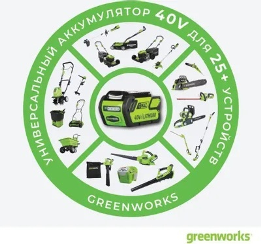 Снегоуборщик GREENWORKS GD40SB, аккумуляторный, 4Ач