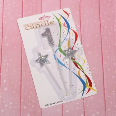 Свеча для торта Цифра Звёздное сияние «1» 16 см (набор 3шт), серебро