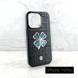 Брендовый чехол iPhone с натуральной кожей с четырехлистным клевером - Euphoria HM Premium - перламутр ювелирный сплав