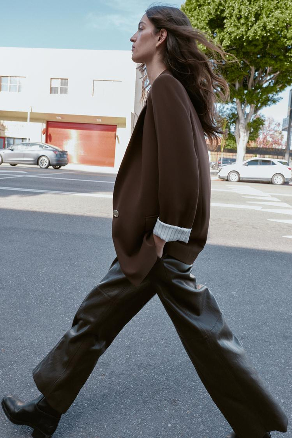 ZARA БЛЕЙЗЕР С ПРИНТОМ НА МАНЖЕТАХ, КОРИЧНЕВЫЙ