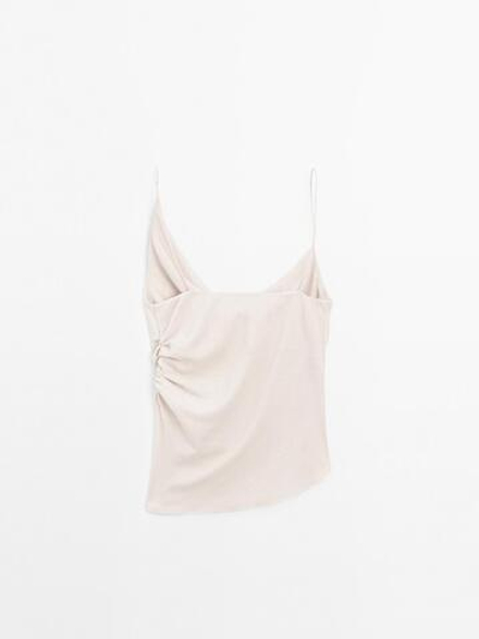 Massimo Dutti Топ из 100% хлопка с асимметричным вырезом, натуральный, кремовый