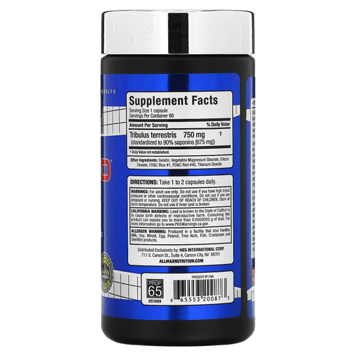 ALLMAX, TribX90®, пищевая добавка, 750 мг, 90 капсул