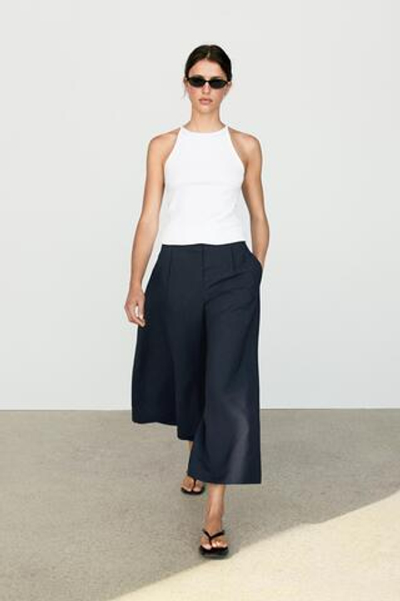 Massimo Dutti Брюки из струящейся ткани со складками, глубокий синий
