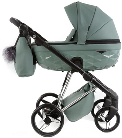 Детская коляска Adamex Quantum Superstar Deluxe 2 в 1 Q-STAR150-K (СЕРО-ЗЕЛЕН.КОЖА+СЕРО-ЗЕЛЕН.ДНО+ХРОМ.РАМА)