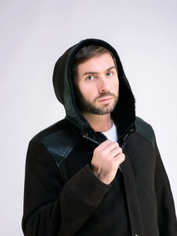 Дубленка мужская натуральная зимняя с капюшоном Турция