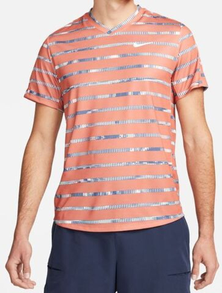 Мужская теннисная футболка Nike Court Dri-Fit Striped Victory Top M - madder root/white