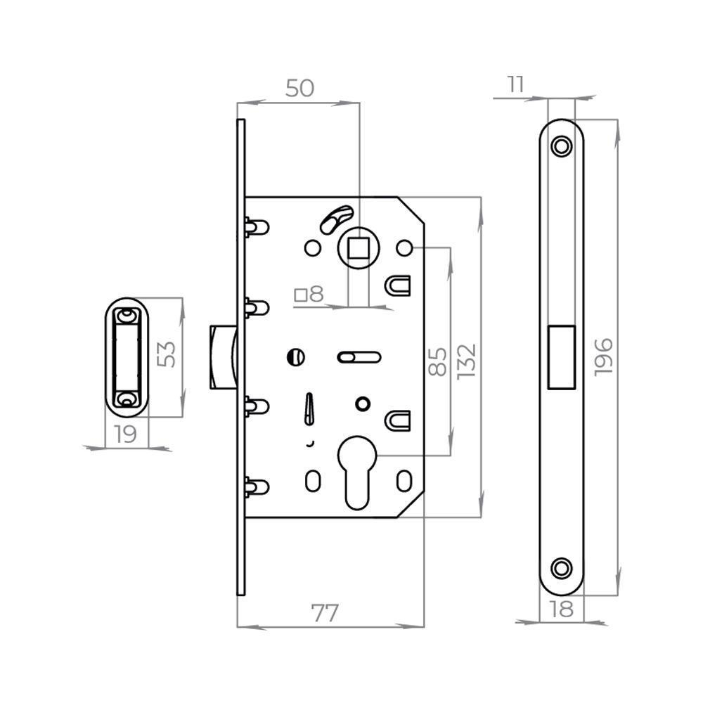Корпус врезного замка с защелкой MAGNLN85-50 BL черный